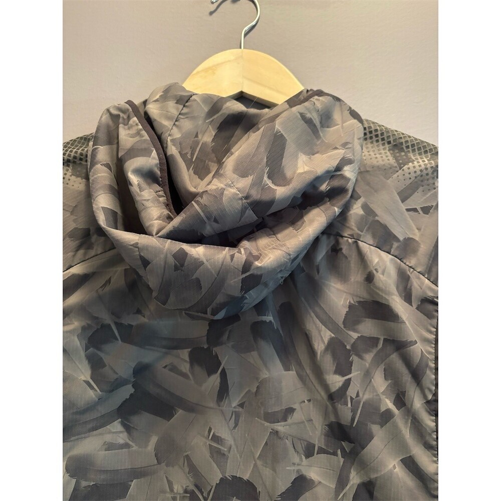 Nike Windbreaker Jacket Womens Small Gray Black Geometric Hooded Full Zip - Picture 10 of 14